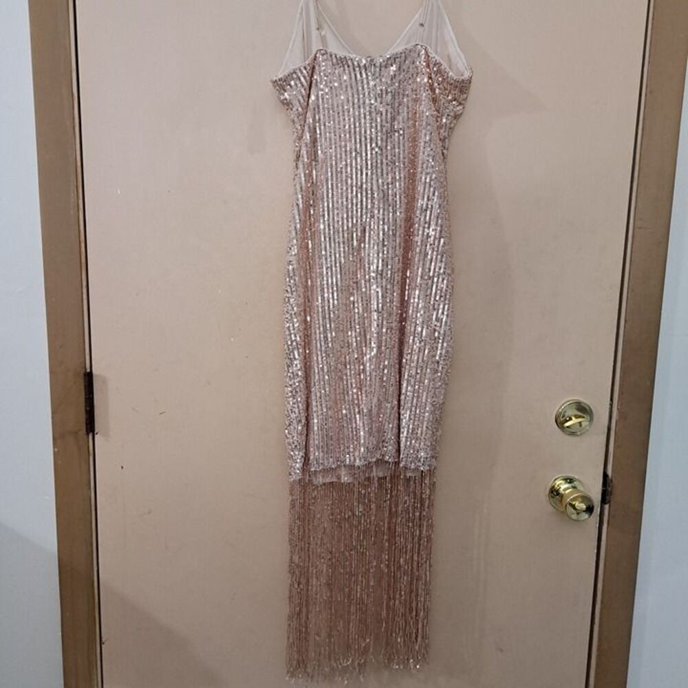 Fringe Sequin spaghetti Strap Party Mini Dress peach/cream large juniors - Picture 2 of 8